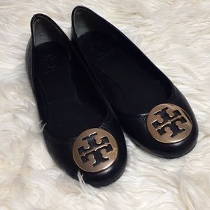 Tory Burch Classic Reva Black Logo Ballet Flats Size 7.5